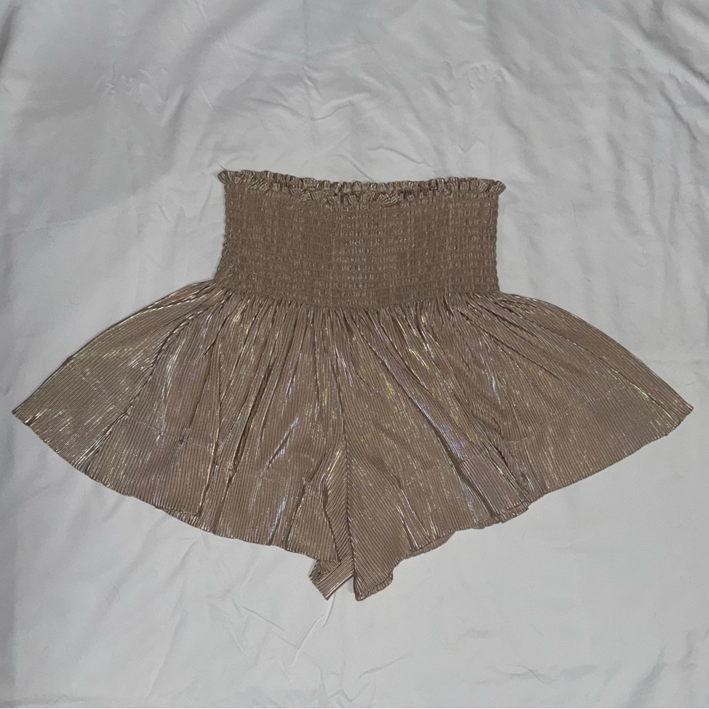 QUEEN OF SPARKLES High Waist Iridescent Swing Shorts